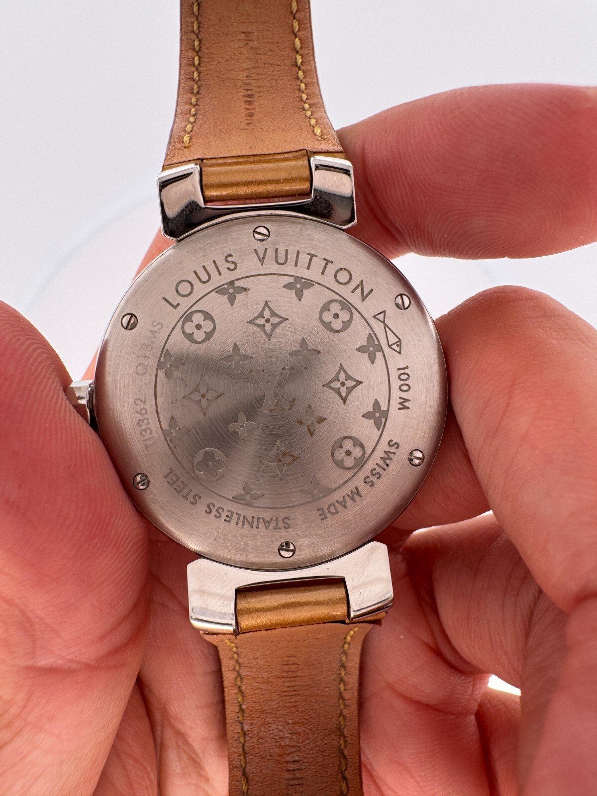 LOUIS VUITTON Tambour Q13MS Diamond Beige Dial Ladies Watch - Image 6