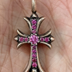CHROME HEARTS 925 Silver Pink Sapphire Cross Pave Rare