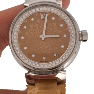 LOUIS VUITTON Tambour Q13MS Diamond Beige Dial Ladies Watch