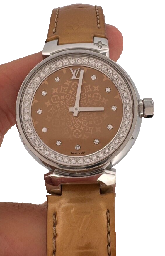 LOUIS VUITTON Tambour Q13MS Diamond Beige Dial Ladies Watch