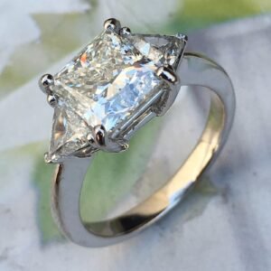 4.6 Carat + Princess Cut Diamond Engagement Ring Set in Platinum With Trillions
