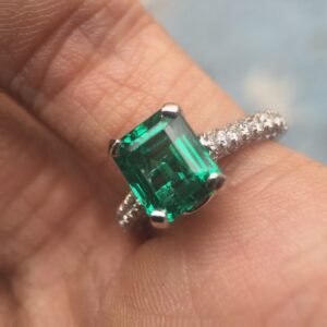 Vivid Green Emerald With Pave Diamond Down Shank - 3 Carat + TW - Platinum