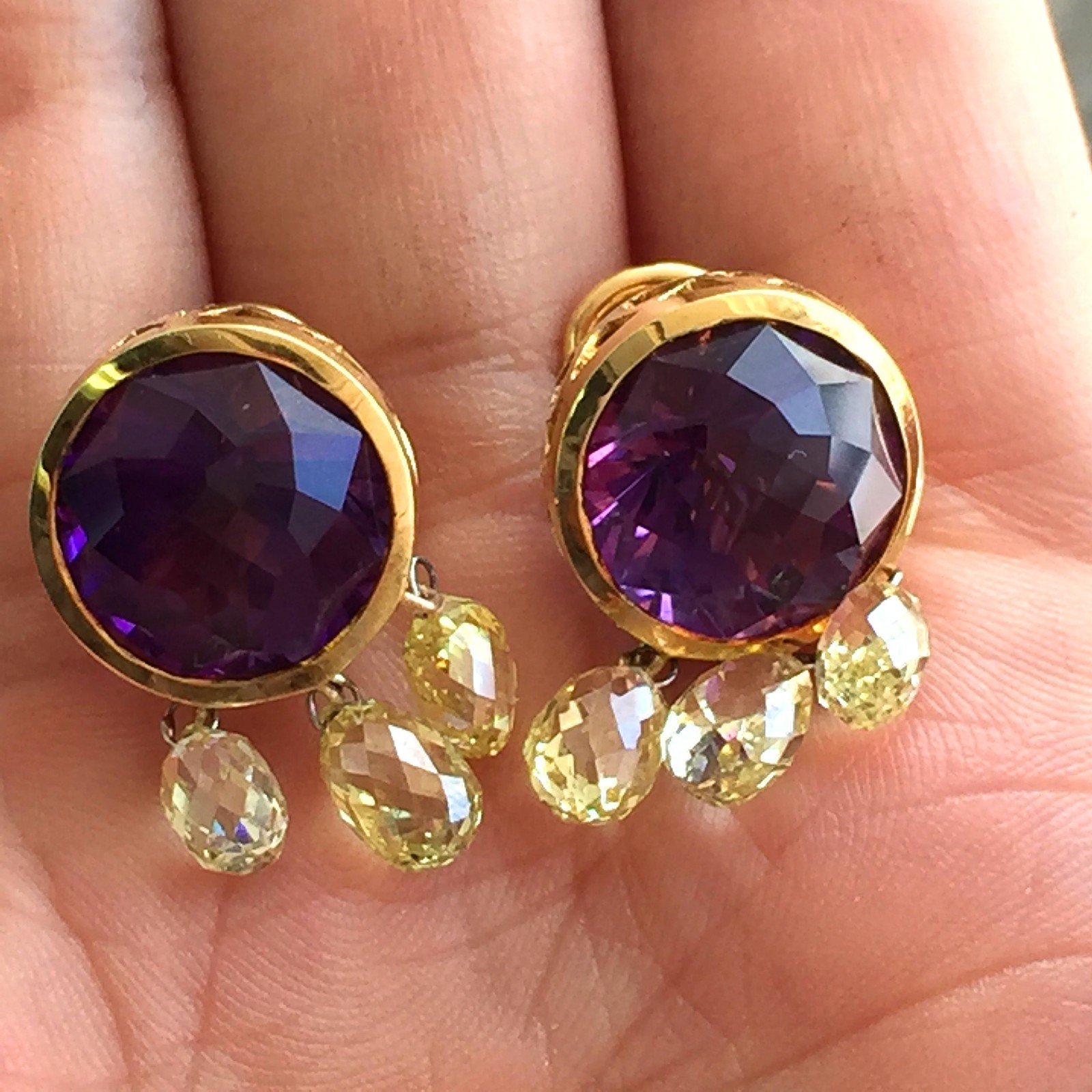 18 Carat Tw Amethyst and Yellow Diamond Briolettes Earrings