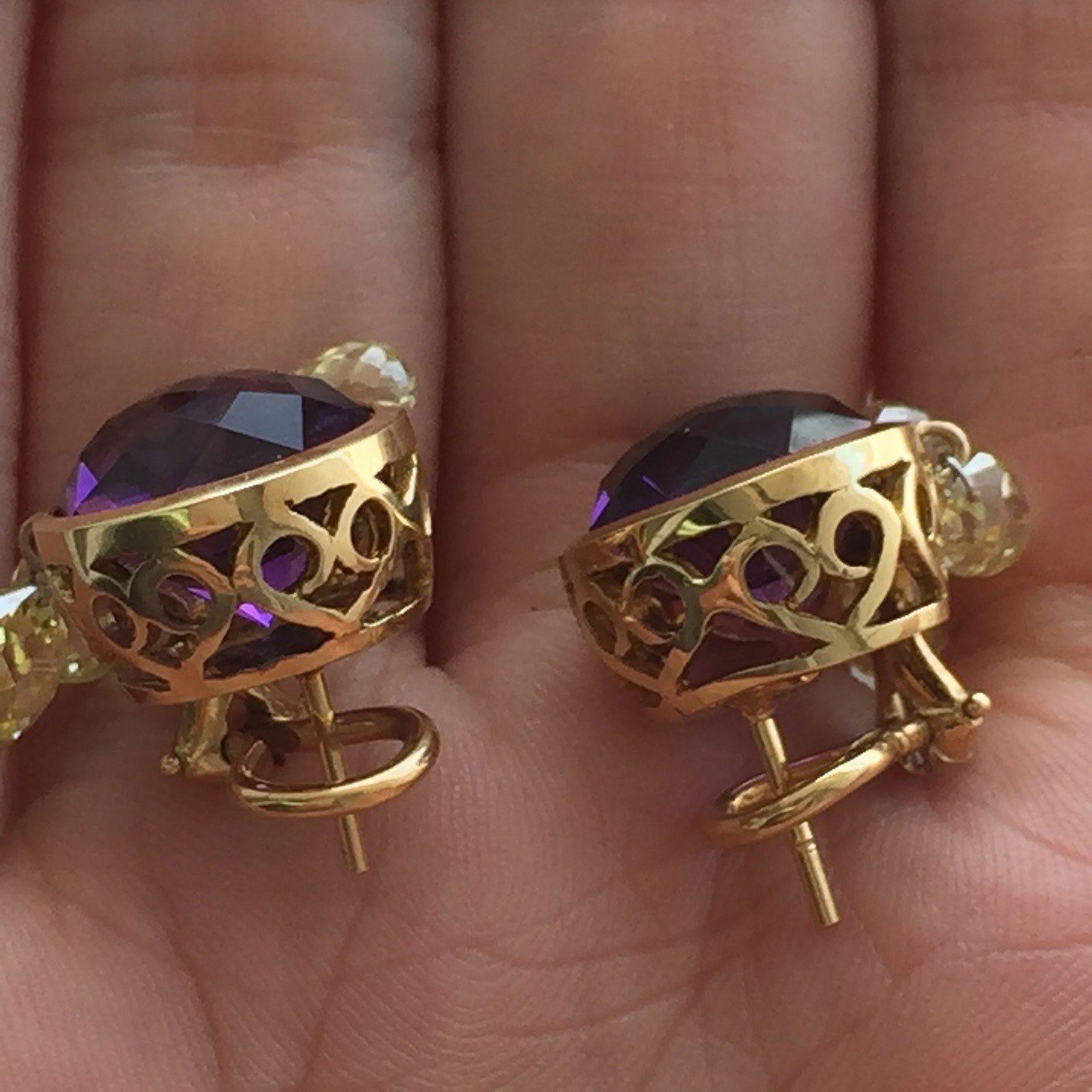 18 Carat Tw Amethyst and Yellow Diamond Briolettes Earrings - Image 2