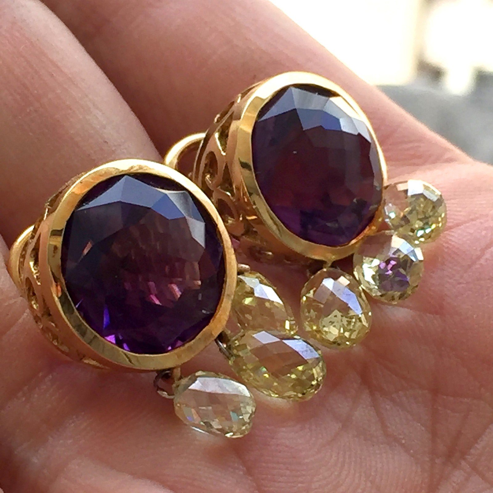 18 Carat Tw Amethyst and Yellow Diamond Briolettes Earrings - Image 3