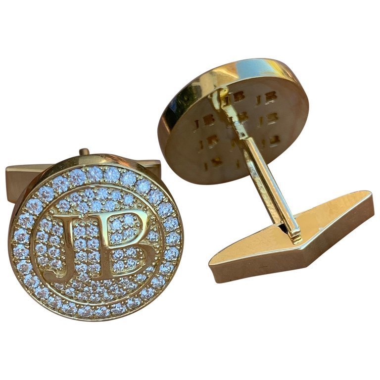 2 Carat Approximate Diamond Cufflinks 14 Karat White Gold, Ben Dannie