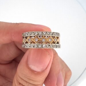 18 Karat White / Rose Gold Diamond Band, Size 7 , 8mm Width , 71 RD Dia PUR046D