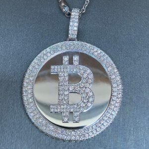 Bit Coin Crypto Currency Diamond & White Gold Solid Pendant - 6.5 Carats TW