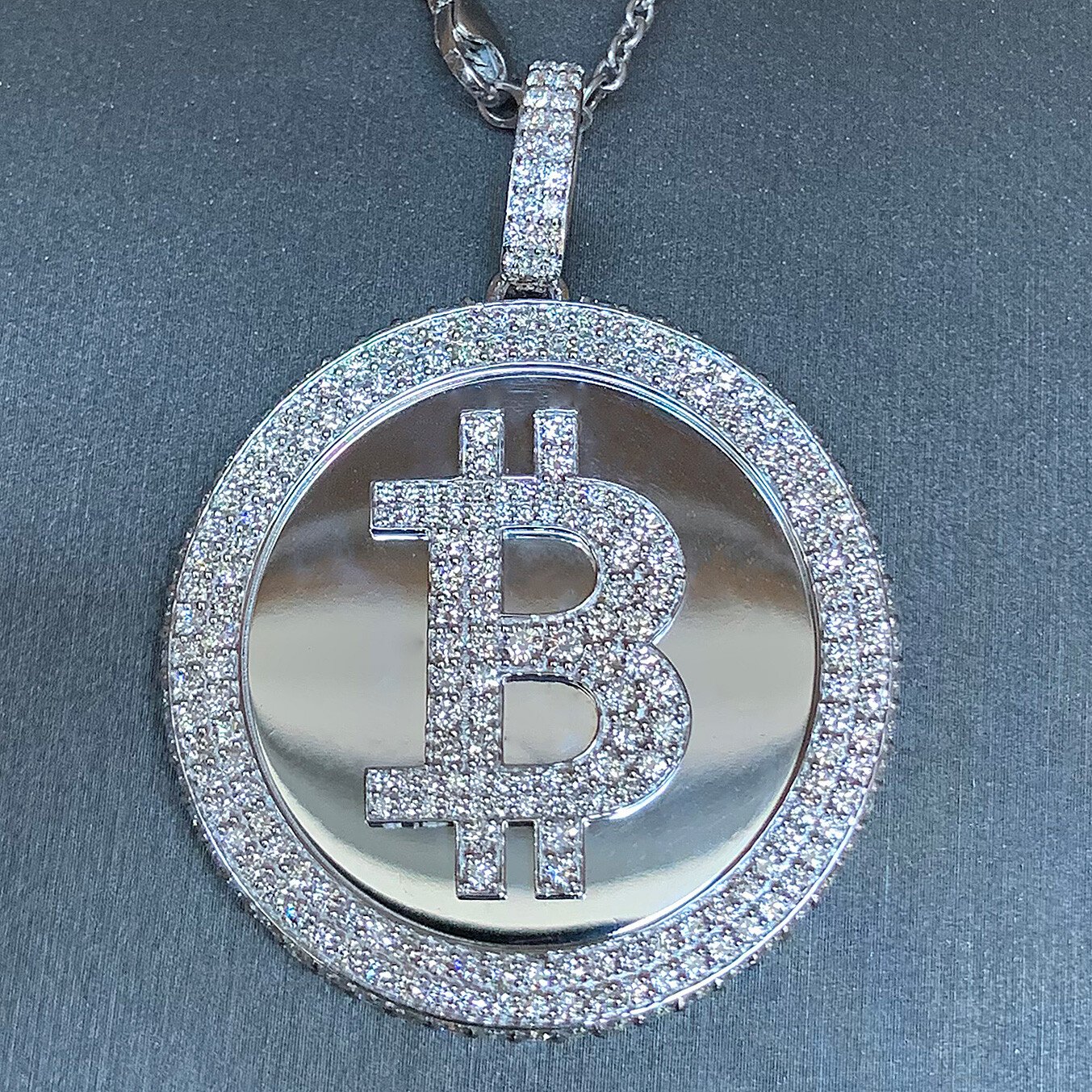 Bit Coin Crypto Currency Diamond & White Gold Solid Pendant - 6.5 Carats TW