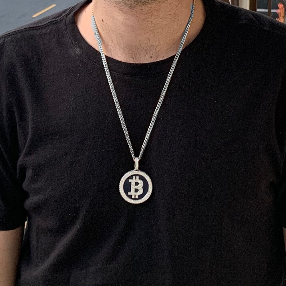 Bit Coin Crypto Currency Diamond & White Gold Solid Pendant - 6.5 Carats TW - Image 2