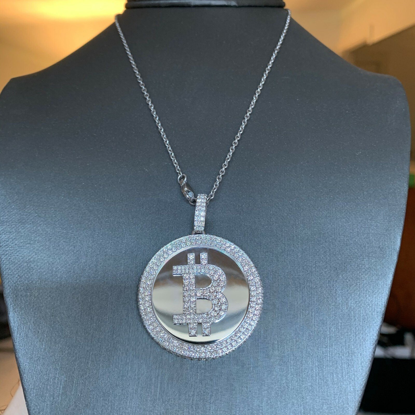 Bit Coin Crypto Currency Diamond & White Gold Solid Pendant - 6.5 Carats TW - Image 3