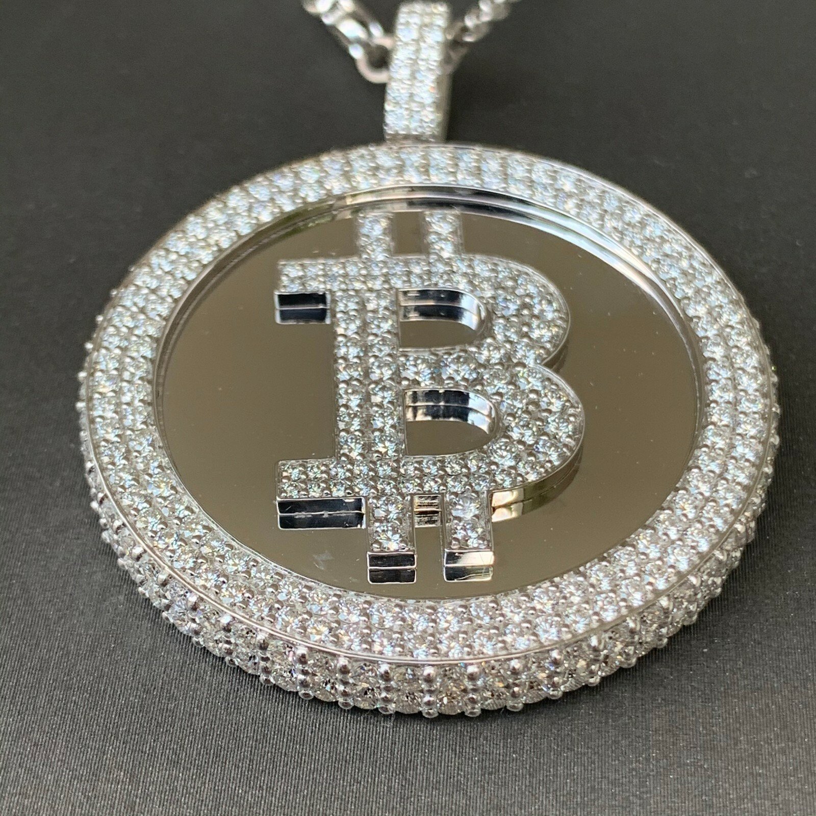 Bit Coin Crypto Currency Diamond & White Gold Solid Pendant - 6.5 Carats TW - Image 4