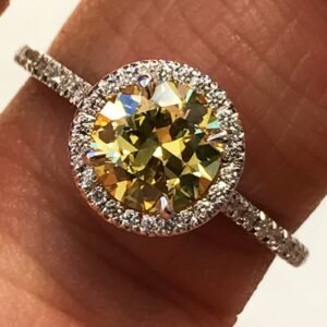 Fancy Intense Yellow Diamond Engagement Ring - 1.02 GIA Certified -Diamond Halo
