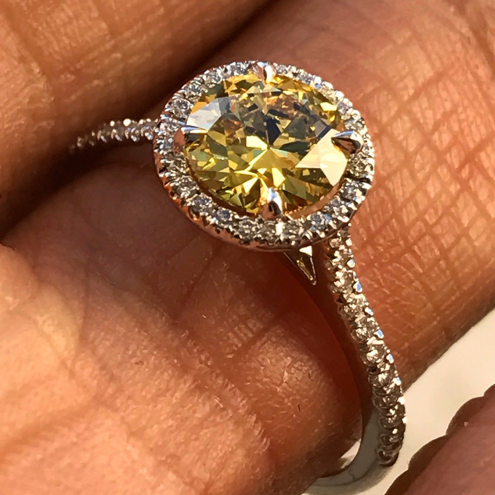 Fancy Intense Yellow Diamond Engagement Ring - 1.02 GIA Certified -Diamond Halo - Image 2
