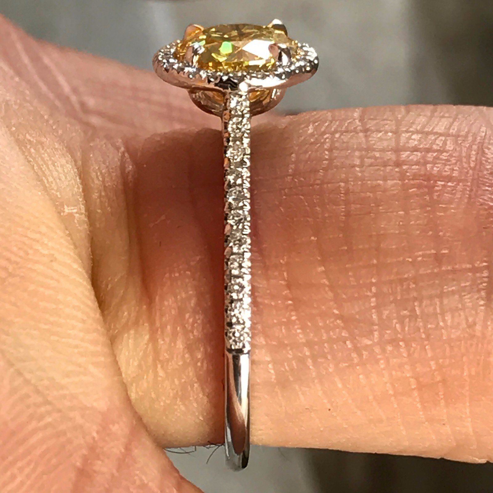 Fancy Intense Yellow Diamond Engagement Ring - 1.02 GIA Certified -Diamond Halo - Image 3