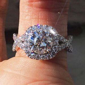 Split Shank Pave Diamond Halo Engagement Ring , 2.00 Carat+ TW - Set in Platinum