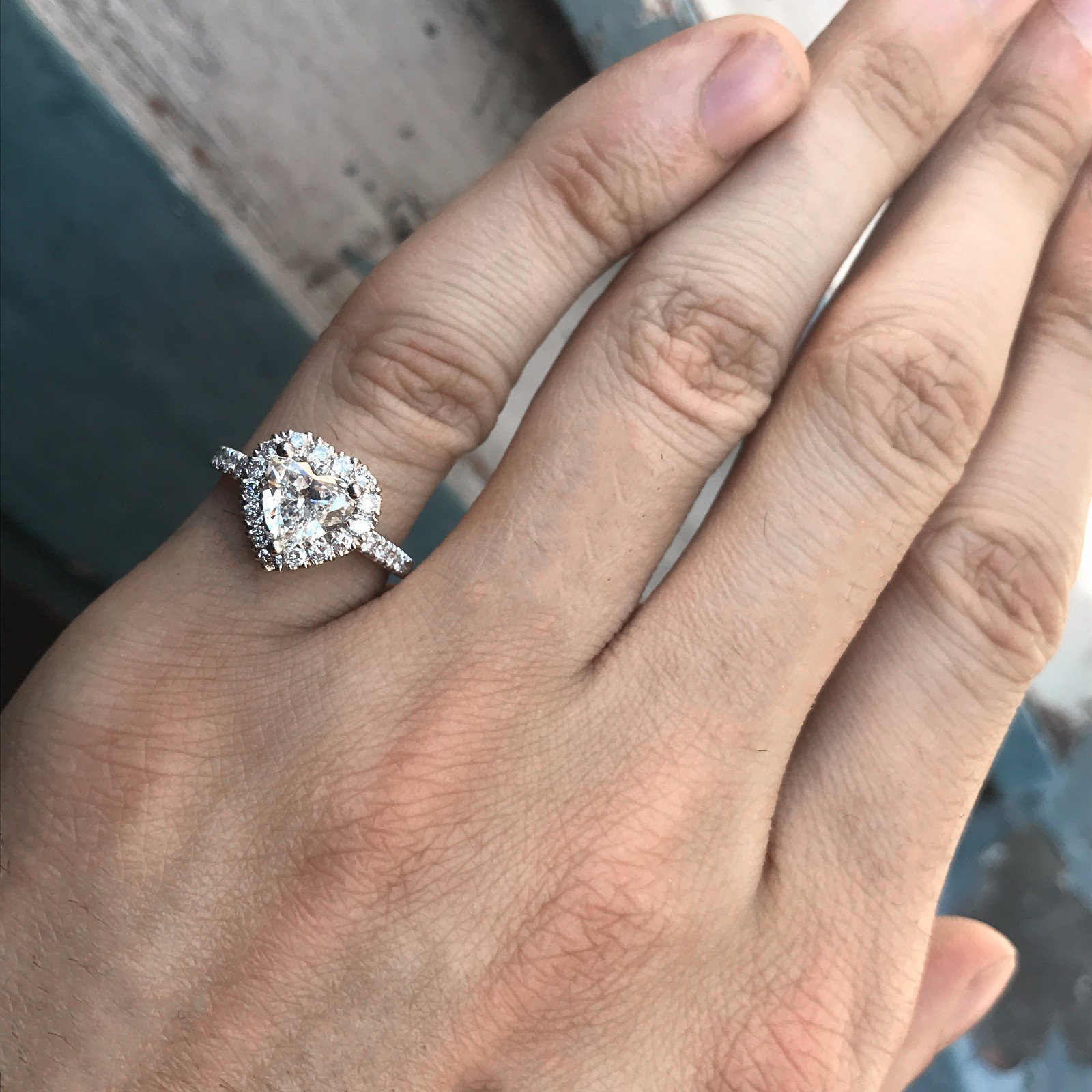 Heart Shape Diamond With Diamond Halo Engagement Ring - 1.7 Carats TW-18k W Gold - Image 2