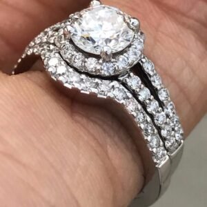 Round Diamond Halo Split Shank With Matching Wedding Band - 1.36 Carat TW
