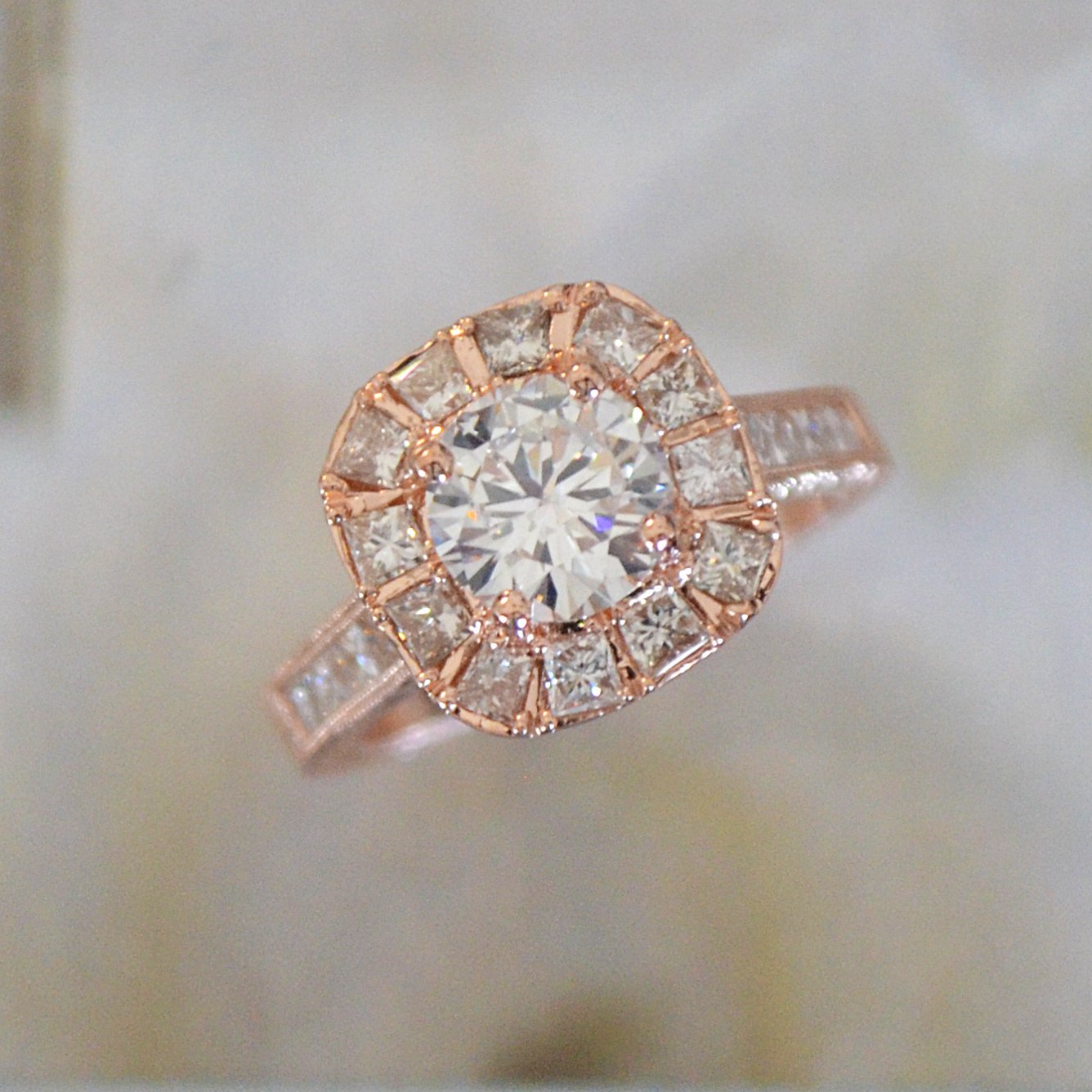 Round Diamond With Princess Halo Engagement Ring Rose Gold - 1.45 Carat TW - Image 3