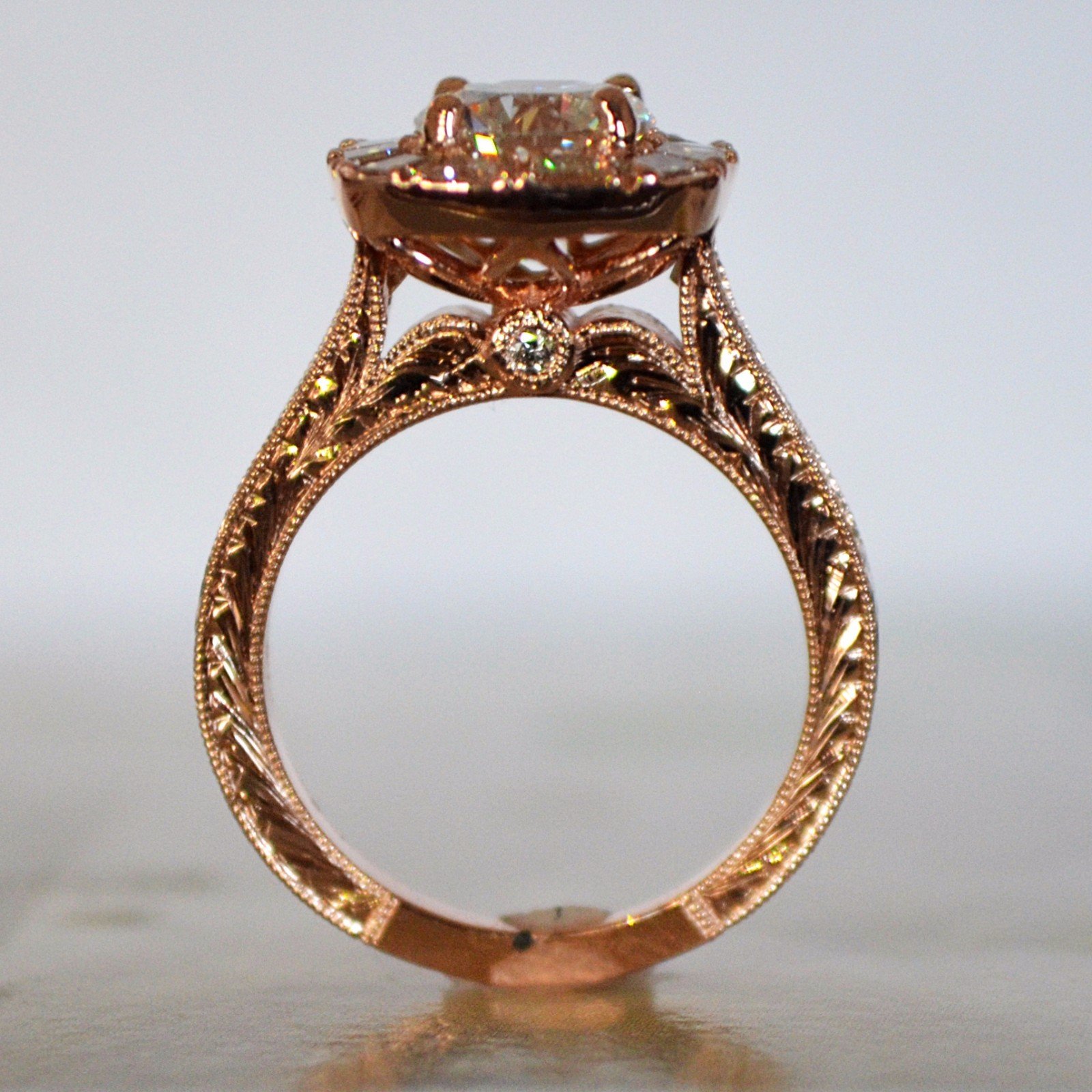 Round Diamond With Princess Halo Engagement Ring Rose Gold - 1.45 Carat TW - Image 4