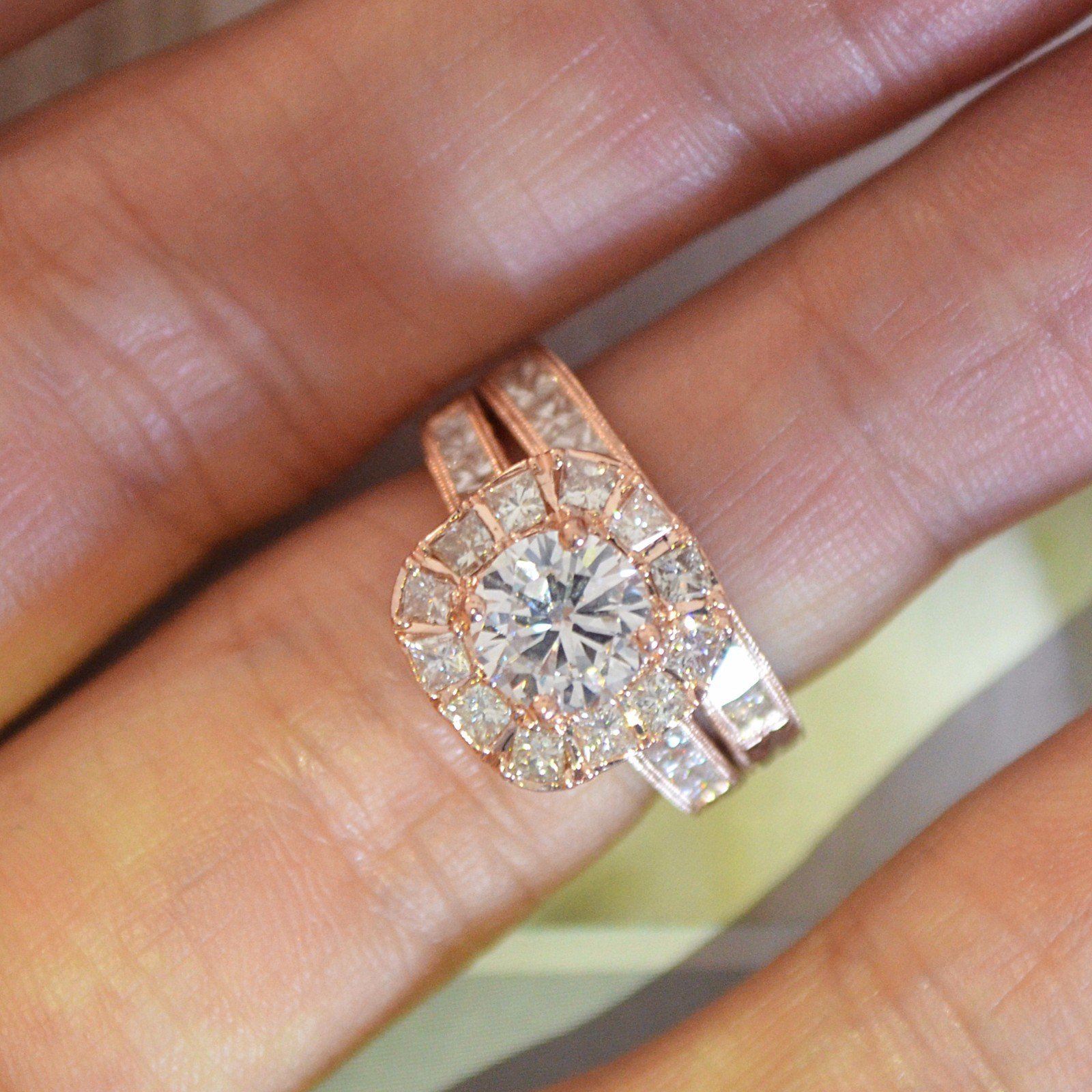 Round Diamond With Princess Halo Engagement Ring Rose Gold - 1.45 Carat TW - Image 6