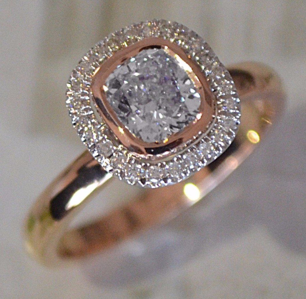 Best Engagement Ring, 1 Carat Center Round With Diamond Halo Set in 18kRose Gold