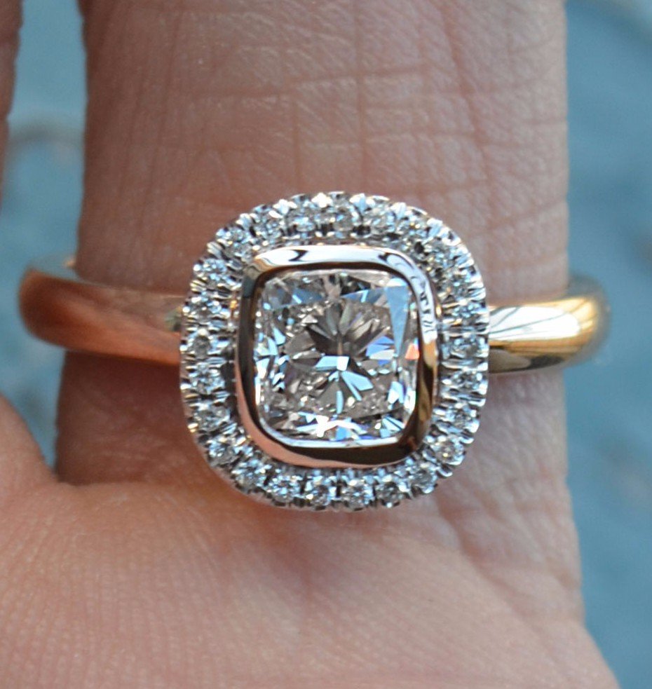 Best Engagement Ring, 1 Carat Center Round With Diamond Halo Set in 18kRose Gold - Image 2