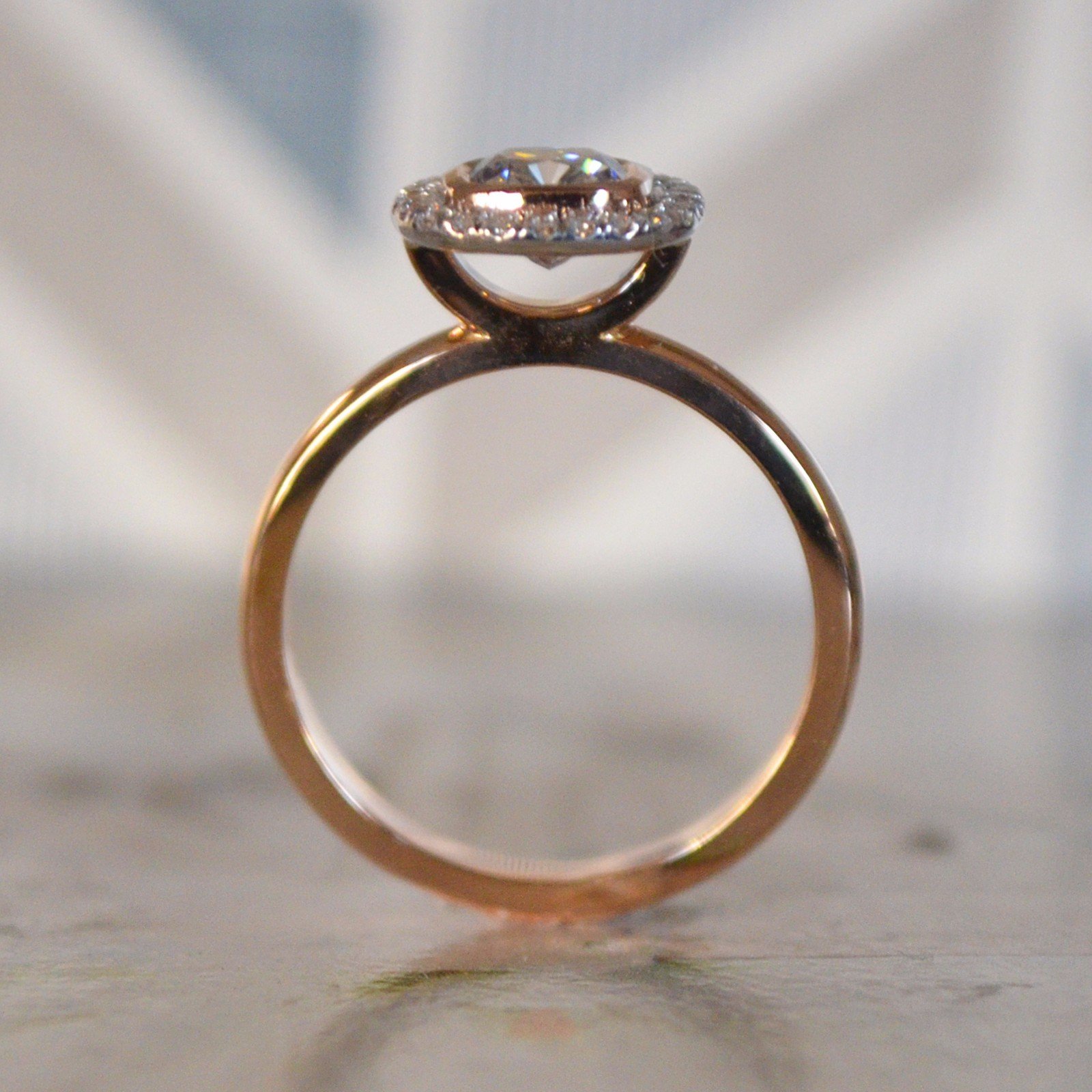 Best Engagement Ring, 1 Carat Center Round With Diamond Halo Set in 18kRose Gold - Image 3