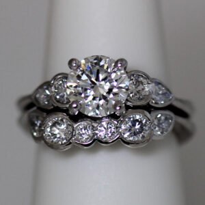 Three Stone Diamond Round Engagement Ring - Matching Band Available as well.
