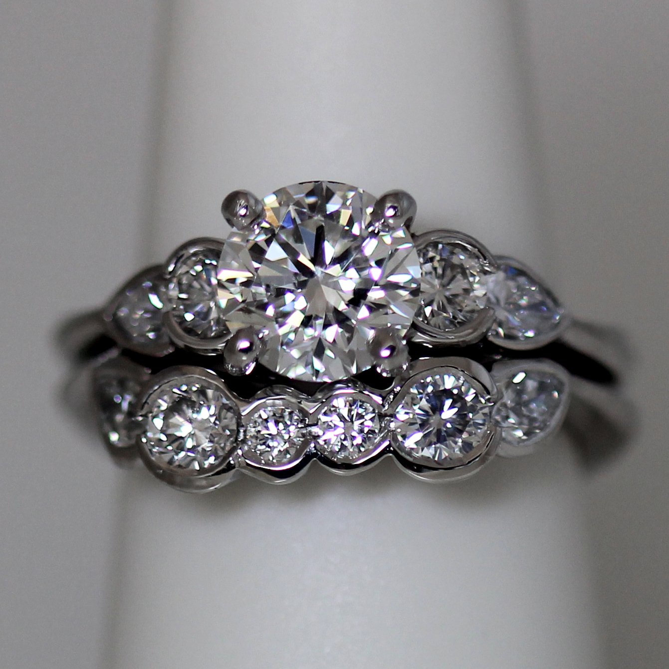Three Stone Diamond Round Engagement Ring - Matching Band Available as well.