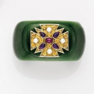 VERDURA Green Jade and Gem-set 'Maltese' Cuff Bracelet
