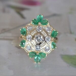 Diamond and Emerald Cocktail Ring- Vintage Look