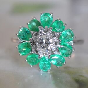 Diamond and Emerald Cocktail Ring 14K White