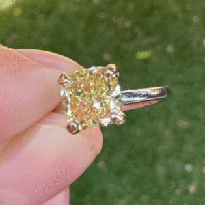1.70 CT Natural Fancy Intense Yellow Diamond Ring Cushion 18K Gold GIA
