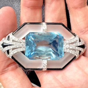 Black Starr & Frost Brooch set with Emerald Aquamarine Approx 48 carat