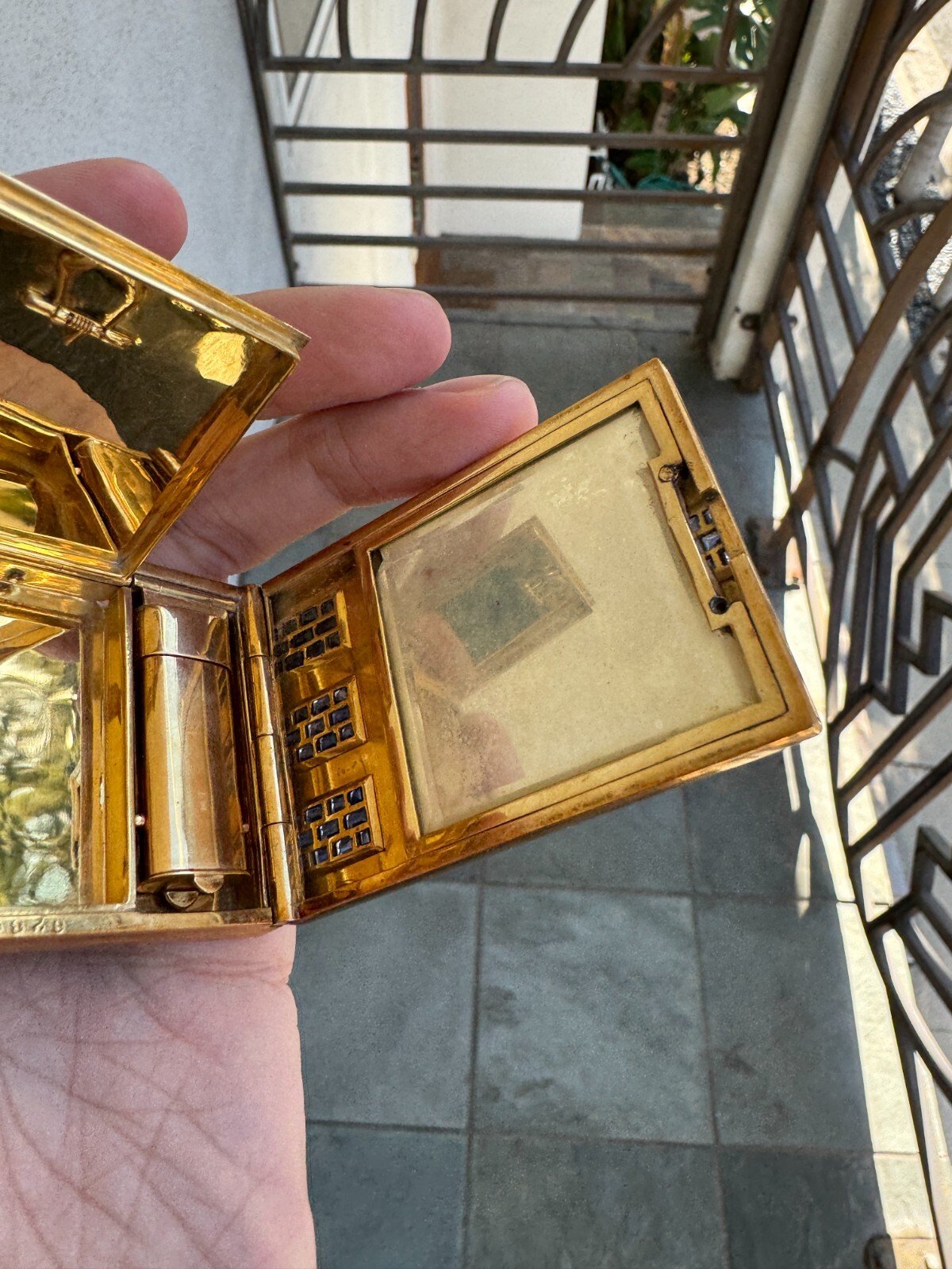 VINTAGE OSTERTAG 18k YELLOW GOLD RARE UNIQUE POWDER COMPACT MIRROR CASE BOX - Image 5