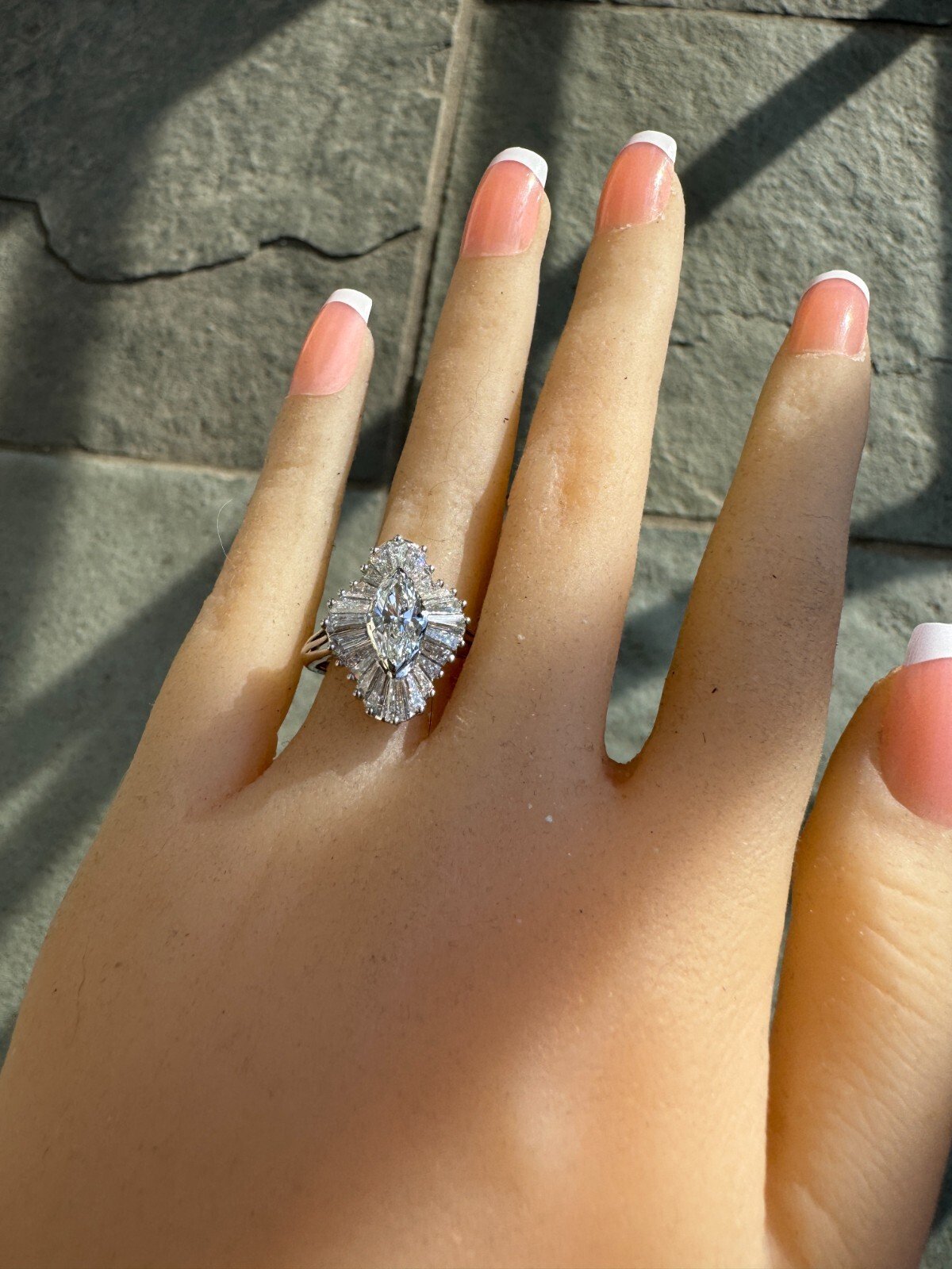 Amazing Ballerina Diamond & Platinum Ring Marquise Center Stone 2.25 Apprx CTW - Image 3