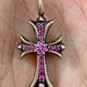 CHROME HEARTS 925 Silver Pink Sapphire Cross Pave Rare Baby Fat