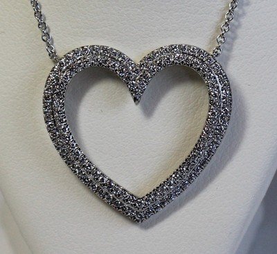 TIFFANY & CO. 18K White Gold Large LADIES METRO HEART DIAMOND NECKLACE - Image 2