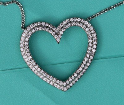 TIFFANY & CO. 18K White Gold Large LADIES METRO HEART DIAMOND NECKLACE