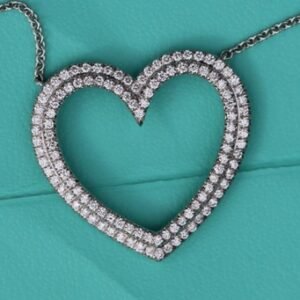 TIFFANY & CO. 18K White Gold Large LADIES METRO HEART DIAMOND NECKLACE