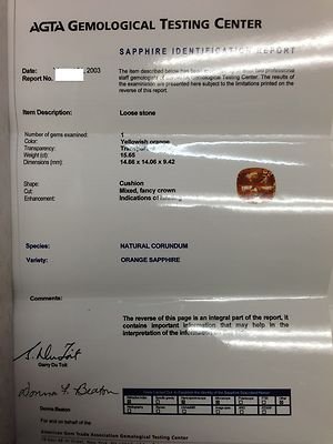 15.65 Carat Huge Cushion Natural Honey Orange Sapphire & Diamond Ring AGTA , GIA - Image 7