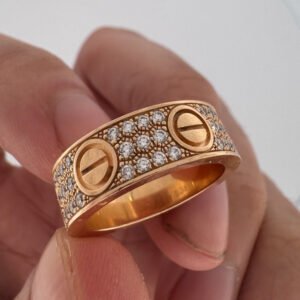 CARTIER 18K ROSE GOLD LOVE DIAMOND PAVE RING Size 52, 6.5mm Wide