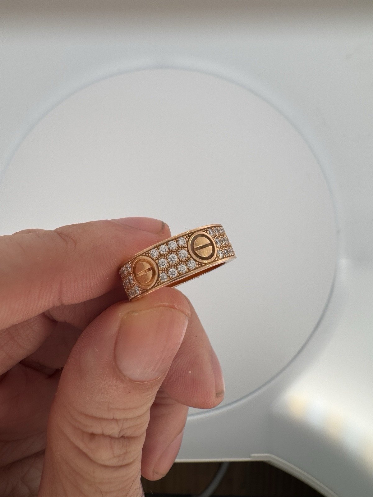 CARTIER 18K ROSE GOLD LOVE DIAMOND PAVE RING Size 52, 6.5mm Wide - Image 2