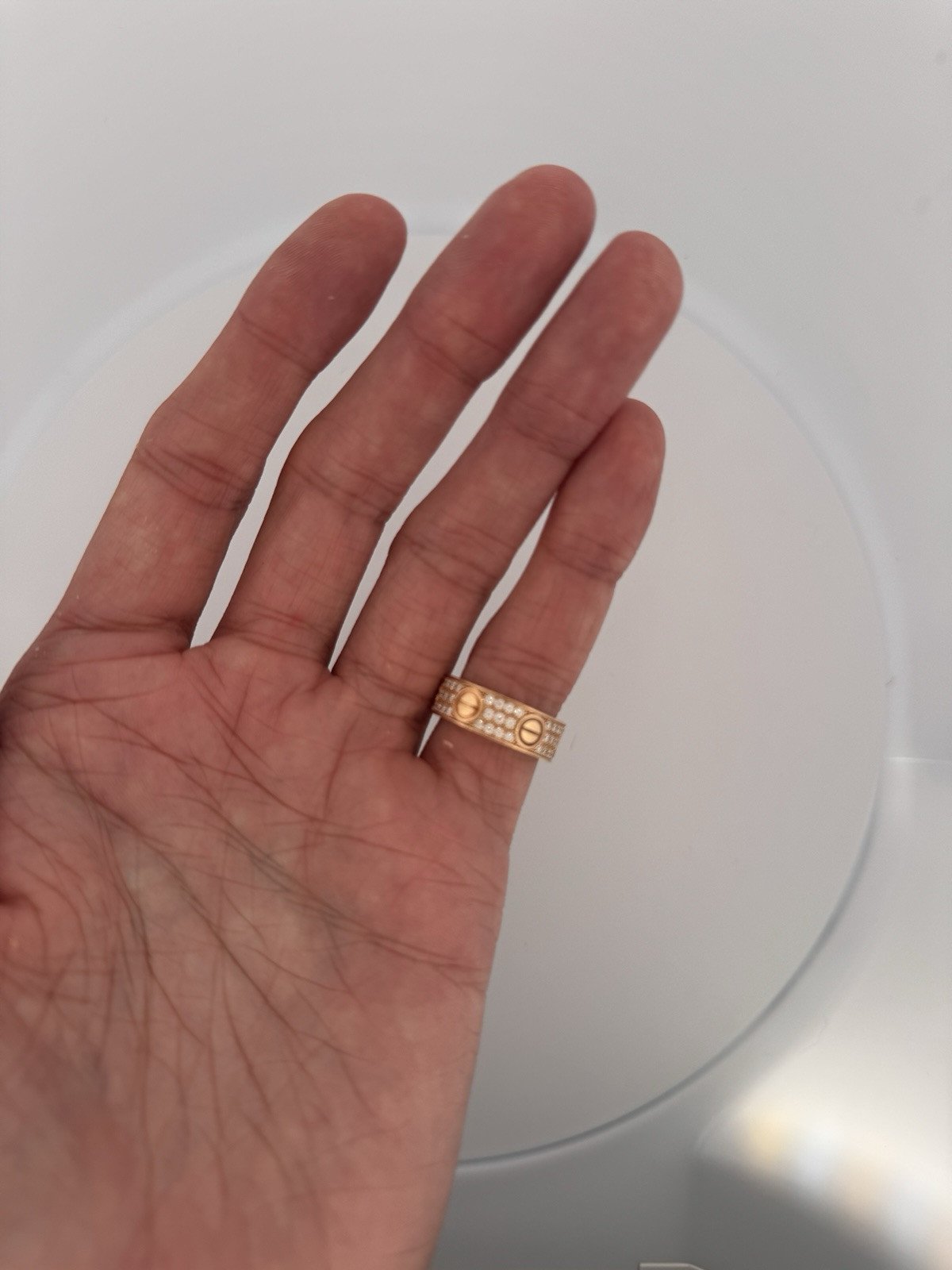 CARTIER 18K ROSE GOLD LOVE DIAMOND PAVE RING Size 52, 6.5mm Wide - Image 3