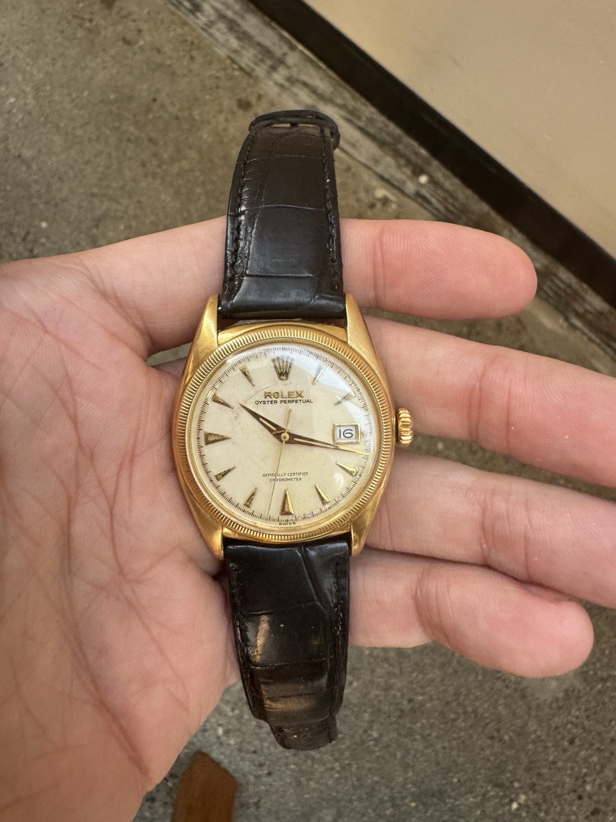 ROLEX 1963 ,Ref 6105 Big Bubbleback 18k Gold Oyster MEN'S WATCH