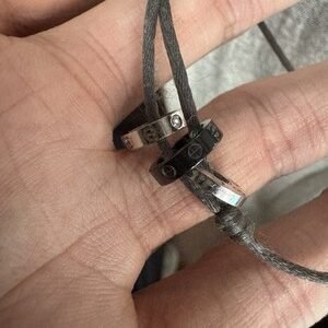 Cartier Love 4 Diamonds Three Rings Cord Bracelet 18K White Black Ceramic