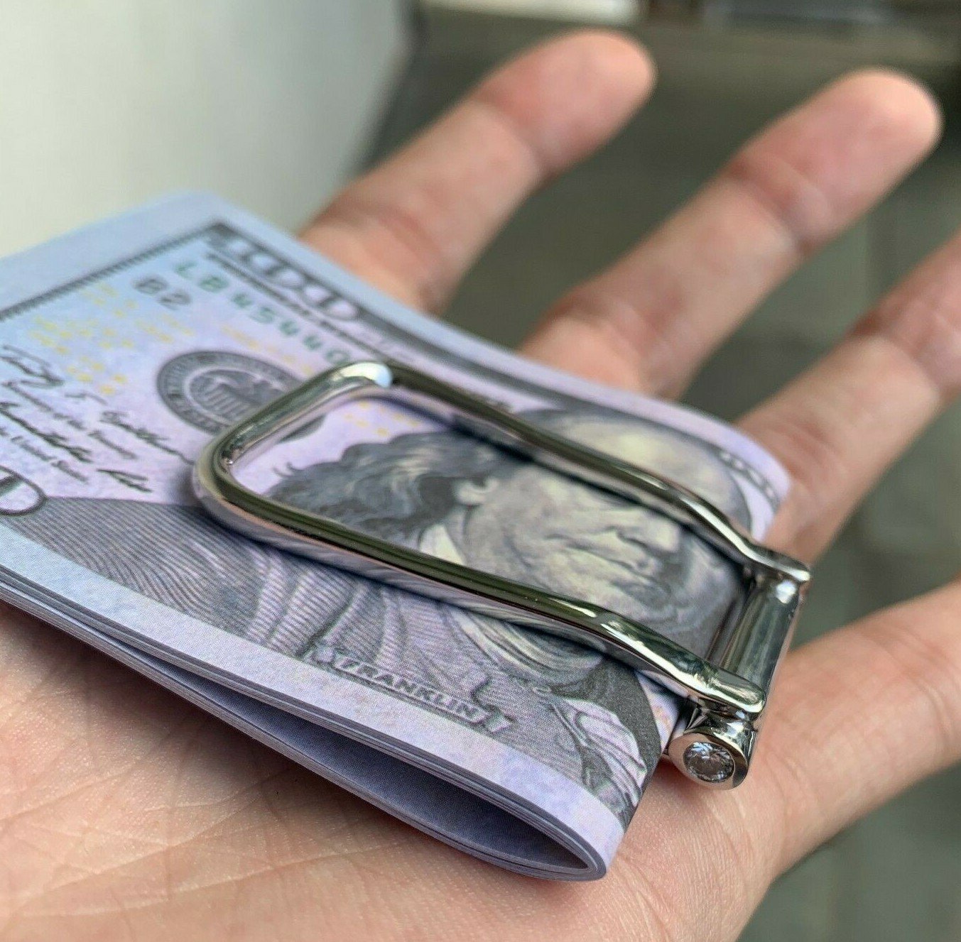 Solid Silver and Lab Diamond Money Clip Mens, Perfect Gift