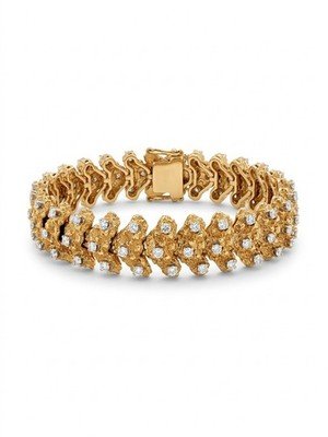 Heavy 18K Yellow Gold Nugget Bracelet 53g 76 Natural Diamonds 14mm 7” Solid