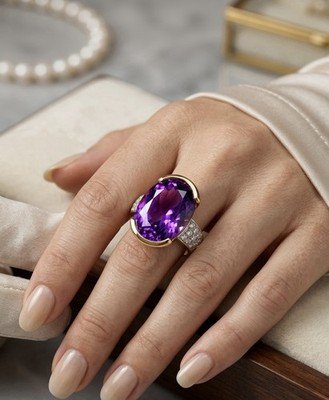 Carl F. Bucherer 18k Yellow Gold Amethyst & Diamond Ring - Image 3